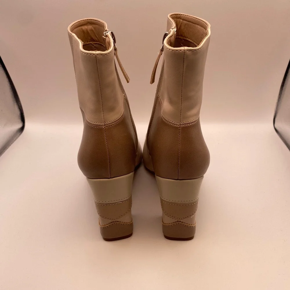 Madden Girl Flex-P Patchwork Ankle Boots Beige Tan Block Heel Pointed Toe Size 9 - Picture 4 of 8